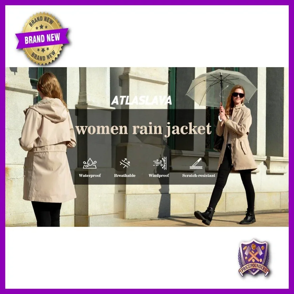 Waterproof Trench Raincoat Hooded Breathable Windbreaker Midi Length Adjustable